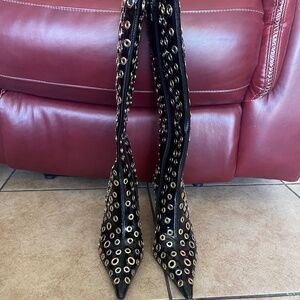 NEW Jeffrey Campbell Black Holey Style Boots SZ 8.5 ORIG $455.00